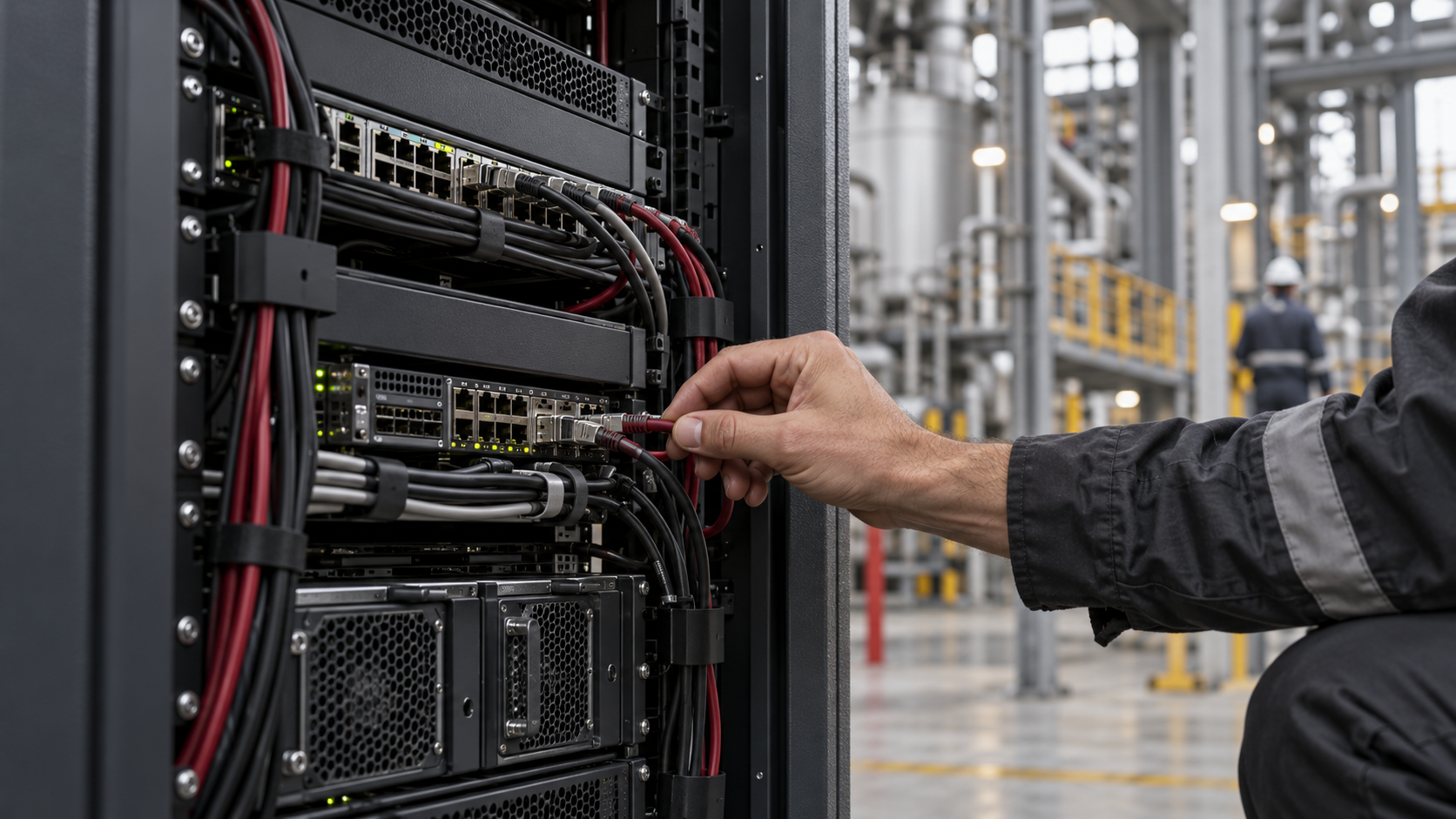 Field engineer installing rack equipment